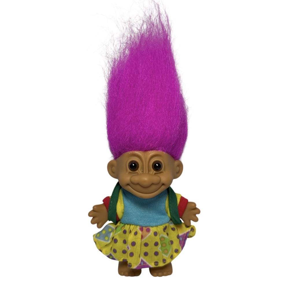 Vintage 4" Russ Troll School Girl 90's Apparel Hot Pink Hair W: Backpack (TR011)